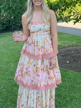 Floral Pink and Cream Maxi Dress